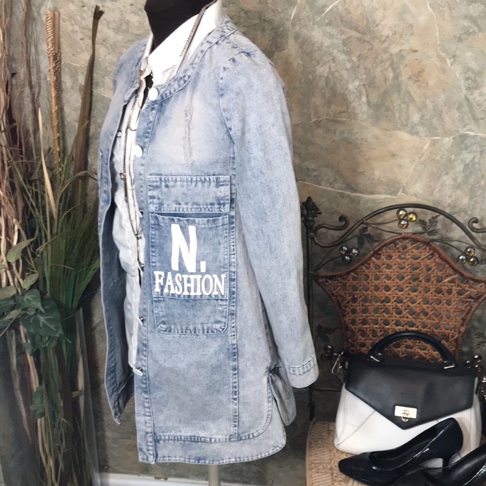 Langege flying machine 🌹stunning blue jeans jacket coat New York fashion week